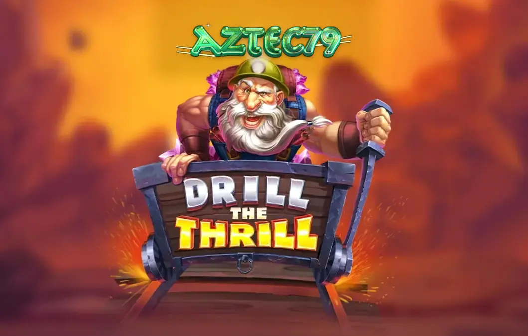 Pemandangan visual mesin slot Drill The Thrill dengan tema pertambangan yang penuh aksi